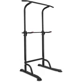 Sport Power Tower Workout Dip Station Pull Up Bar, Height Adjustable Multi-Function Dip Stand for Home Gym Strength Training Fitness Equipment (Option: Black)