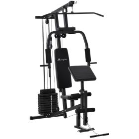 Home Gym Station Multifunction Fitness Workout Bench Black Comprehensive Exercise Hub 58.25L x 42.5W x 81.5H (Color: BLACK)